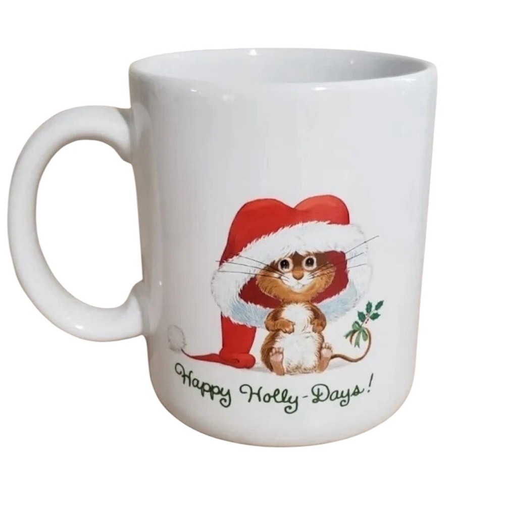 Vintage 1983 Hallmark Christmas Mug Happy Holly Days! Merry Chris-Mouse!